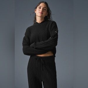 ALO Yoga Black Cable Knit winter bless hoodie